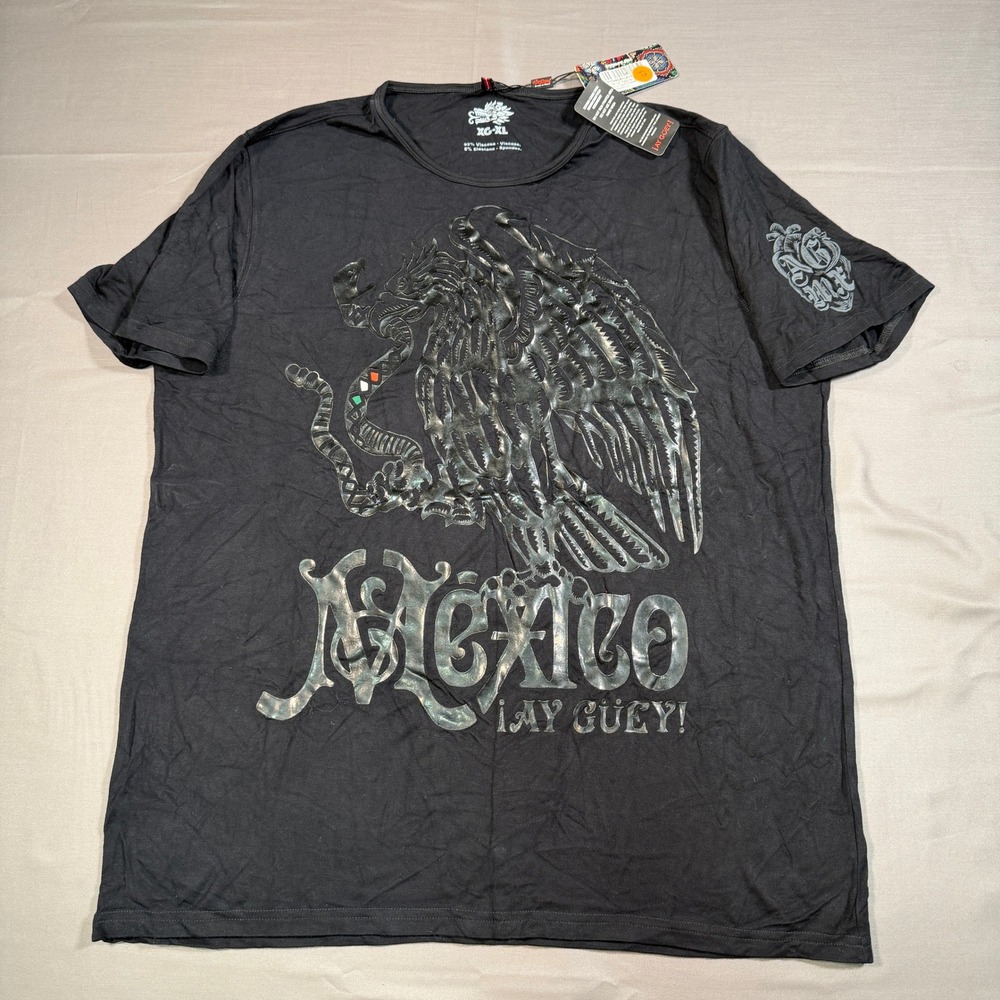 Ay Guey Mexico Graphic T-Shirt Mens XL Black Eagle Serpent Viscose Stretch